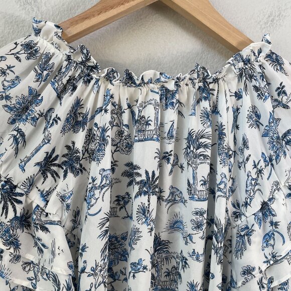 Rose + Olive Womens Plus 2X Floral Monkey Birds Print Blouse Ruffle Sleeve Top - Picture 13 of 13